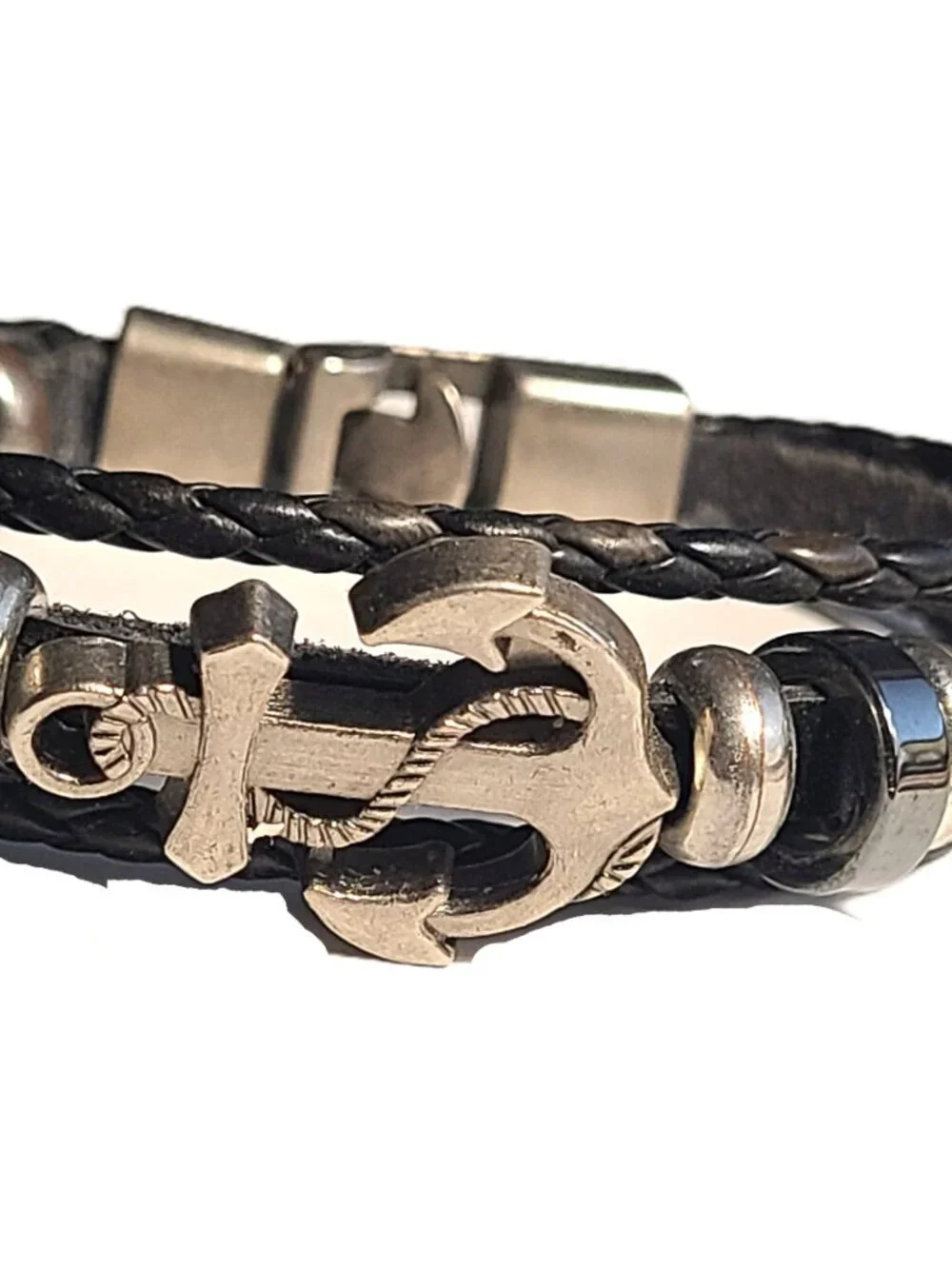 Multiple Strand Black NAVY Miliary Anchor Rope Bead Bracelet Charm Braided